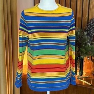 00s/Y2K Lauren Ralph Lauren Striped Crewneck Sweater Yellow Blue Green Size S